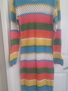 VENUS Bright Multicolor Crochet Cover Up Open Knit